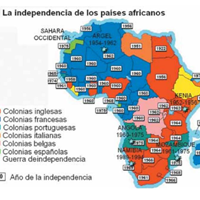 Identifica entre qué años los países africanos logran su independencia. ¿Cuál fue el primer y último país en alcanzarla?