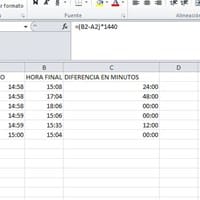 Resta entre horas en excel