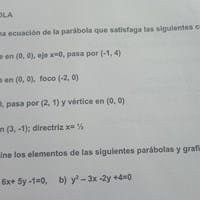 Hallar ecuaciones que satisfaga la parábola