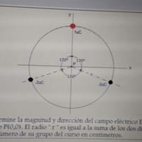 Determine la magnitud y direccion del campo eléctrico E en el punto p(0,0). "r"es igual a 6