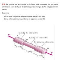 La probeta que se muestra en la figura está compuesta por una varilla cilíndrica de acero de 1 pulg de diámetro por dos mangas