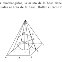 Hallar el radio r de la esfera inscrita en la pirámide.