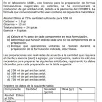 Calcule el % peso de cada componente en esta formulación.b) Identifique que función realiza cada uno de los componentes en lap