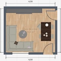 Distribución de salón comedor con radiador bajo ventana