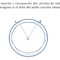 Determinar el área del hexágono si el área del anillo circular obtenido es igual a 4π